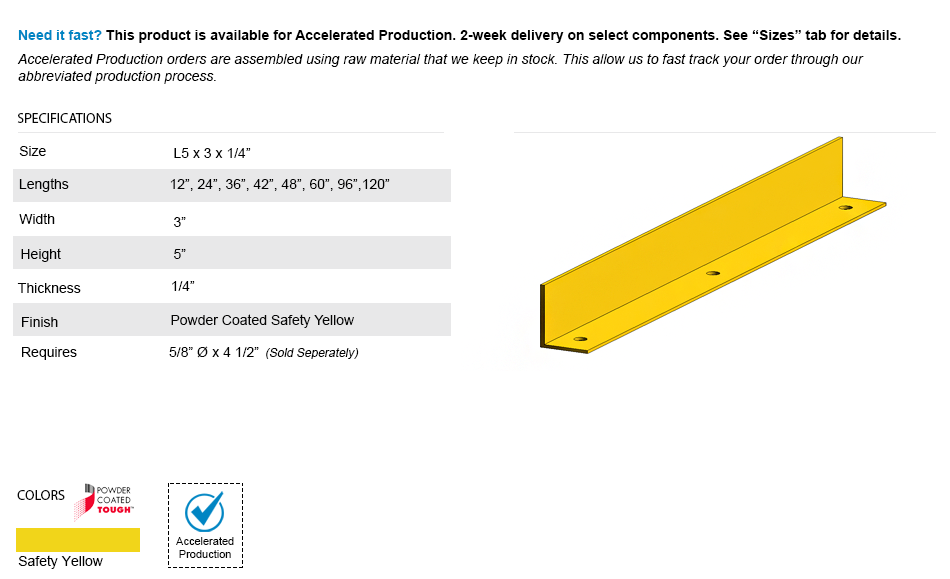 Cogan QuickShip 120" (10') Long Floor Angle 3"x5"x1/4" (RPFAG120)
