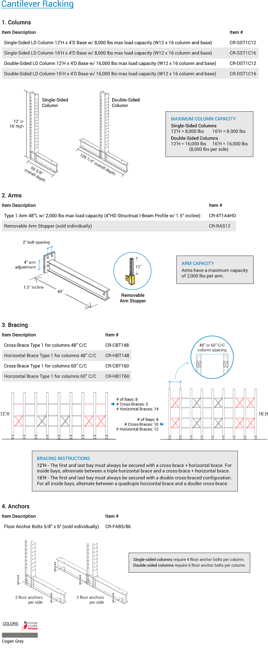 Cogan QuickShip Cantilever Column 12' Tall (CR-SST1C12)